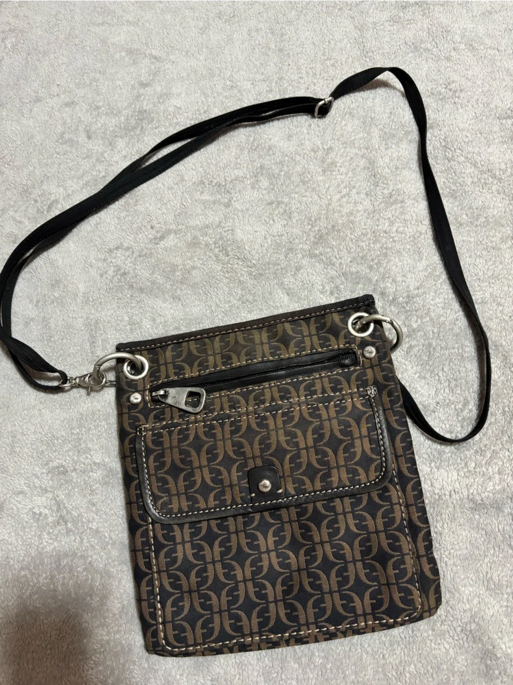 Fossil Brown and Black Patterned Messenger Crossbody